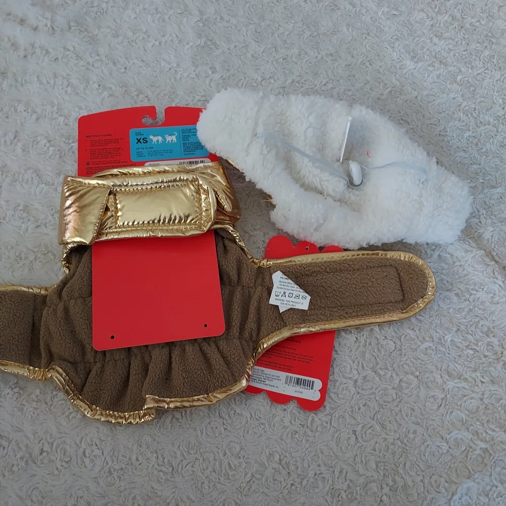 Boots & Barkley XS Stylish Shiny Gold Puffer Jacket & Hat Cat or Dog Outfit Chic